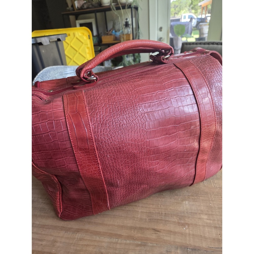 Vintage 90s Bath & Body Works Red Faux Alligator Leather Tote Travel Luggage Bag